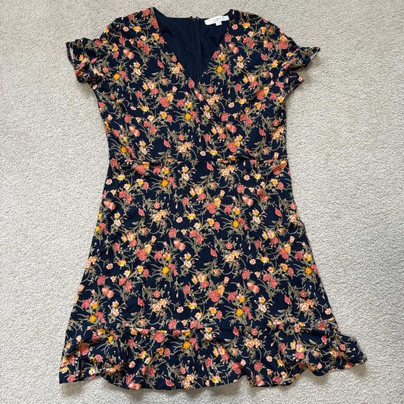 LOFT Dresses & Skirts - LOFT Navy Dress with Orange Floral Pattern
